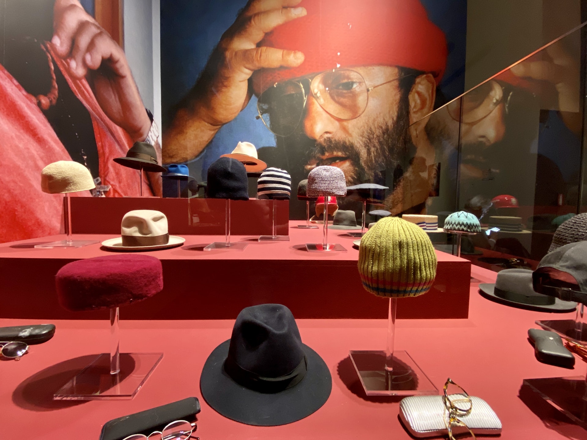 A selection of Lucio Dalla's hats at the Lucio Dalla exhibition, Bologna, Italy