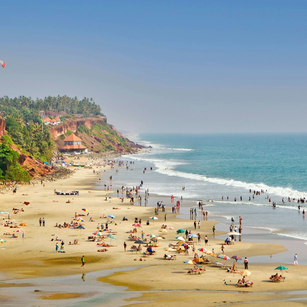 One of India finest beaches in India, Varkala beach, Kerala. Beautiful view sunny day during summer time.