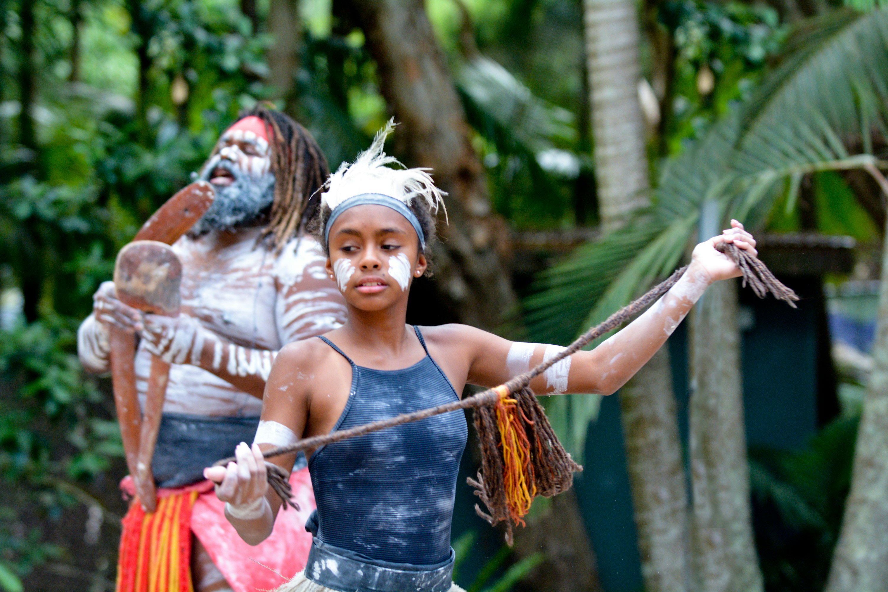 Young adult Indigenous Australian woman dancing in Queensland