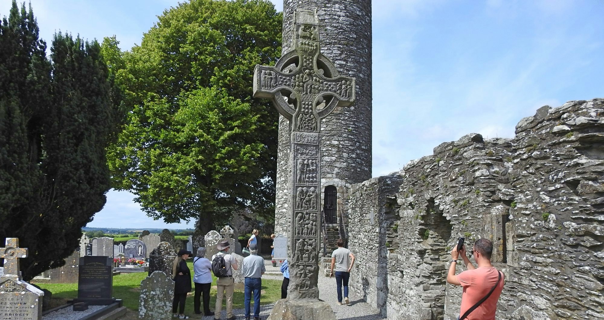 1st August 2019, Drogheda, Ireland. The historic ruins of Monasterboice, an early Christian settlement near Drogheda in County Louth, Ireland.