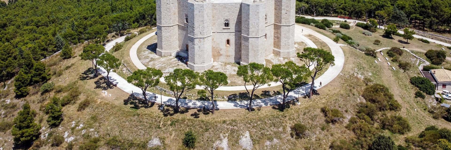 Aerial view of the Castel del Monte in Southern Italy - Octogonal shaped castle built by the Holy Roman Emperor Frederick II in the 13th century in Apulia; Shutterstock ID 1801891420; your: Bridget Brown; gl: 65050; netsuite: Online Editorial; full: POI Image Update