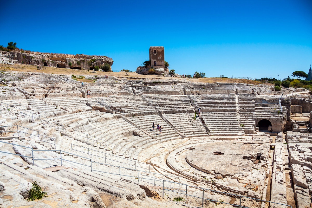 ancient greek theater in Syracuse, Parco Archeologico della Neapolis, Sicily, Italy, Unesco world heritage list