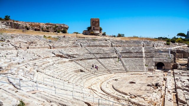 ancient greek theater in Syracuse, Parco Archeologico della Neapolis, Sicily, Italy, Unesco world heritage list