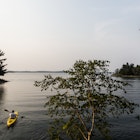 A Man Kayaking On Saint Lawrence River In The Thousand Islands Of Upstate New York