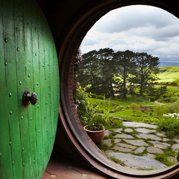 Interior of Bilbo and Frodo Baggins house on Lord of the Rings film set.