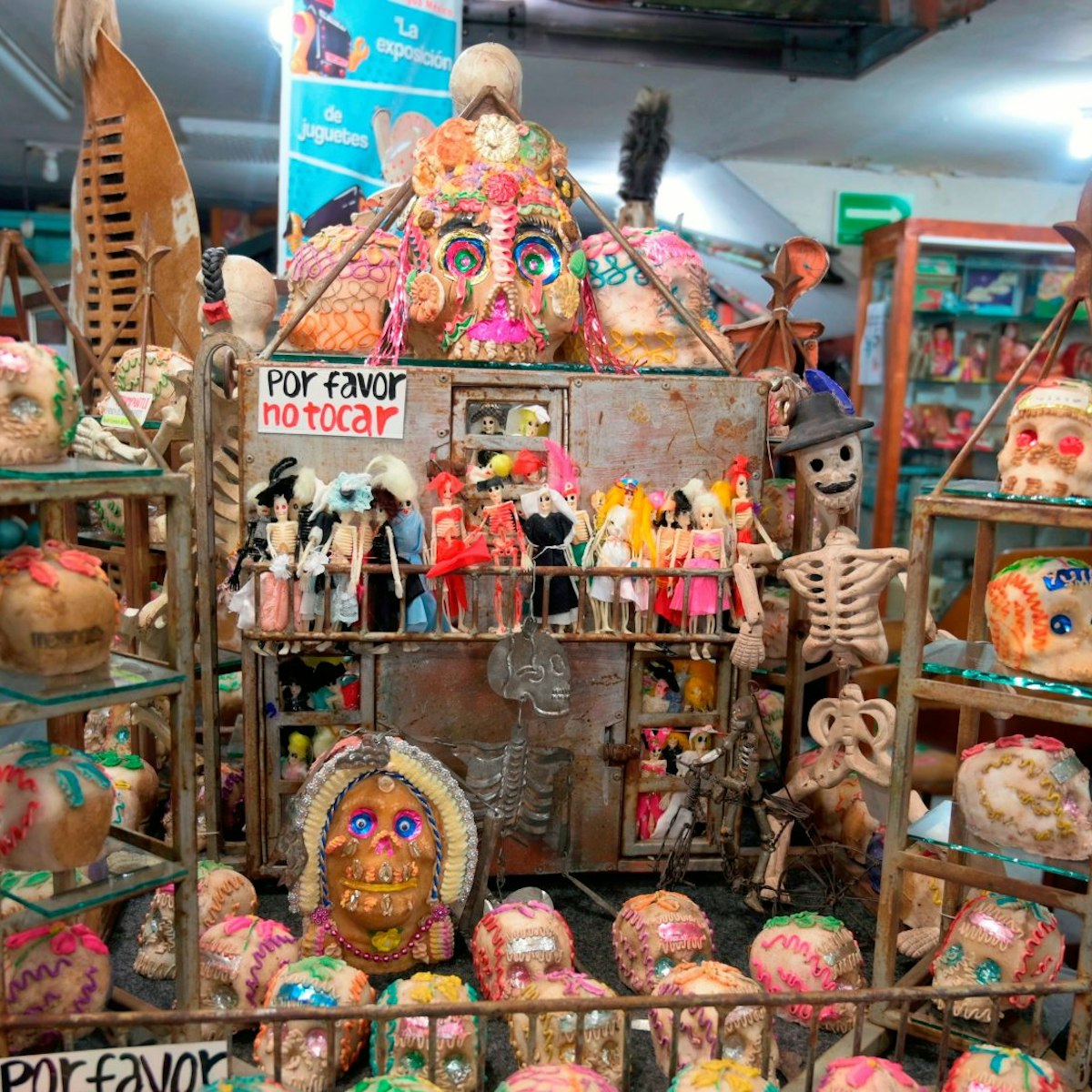 View of sugar skulls, a common gift for children and decoration for the "Day of the Dead", at the "Museo del Juguete Antiguo México" in Mexico City on October 20, 2020. - The collection of skulls is from 1968 and were made as gifts for the different sports delegations that participated in the 1968 Mexico Olympic Games. (Photo by ALFREDO ESTRELLA / AFP) (Photo by ALFREDO ESTRELLA/AFP via Getty Images)