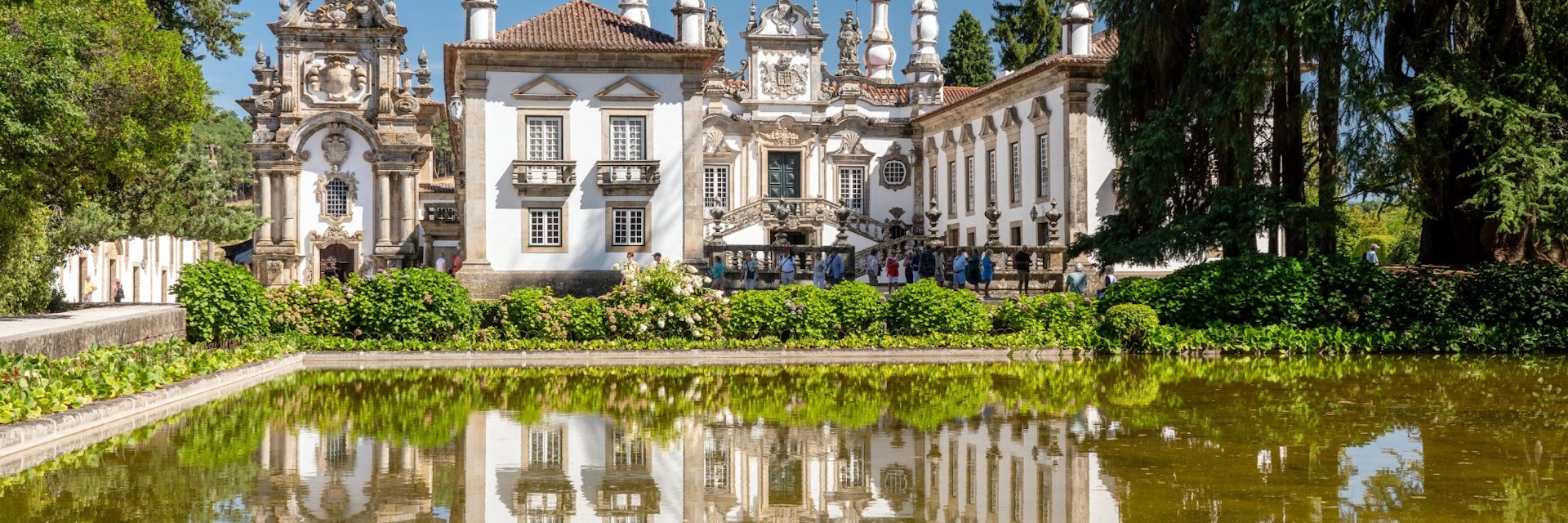Vila Real, Portugal - 13 August 2019: Reflection of villa in front of entrance of Mateus Palace in Vila Real, Portugal; Shutterstock ID 1541661125; your: Bridget Brown; gl: 65050; netsuite: Online Editorial; full: POI Image Update