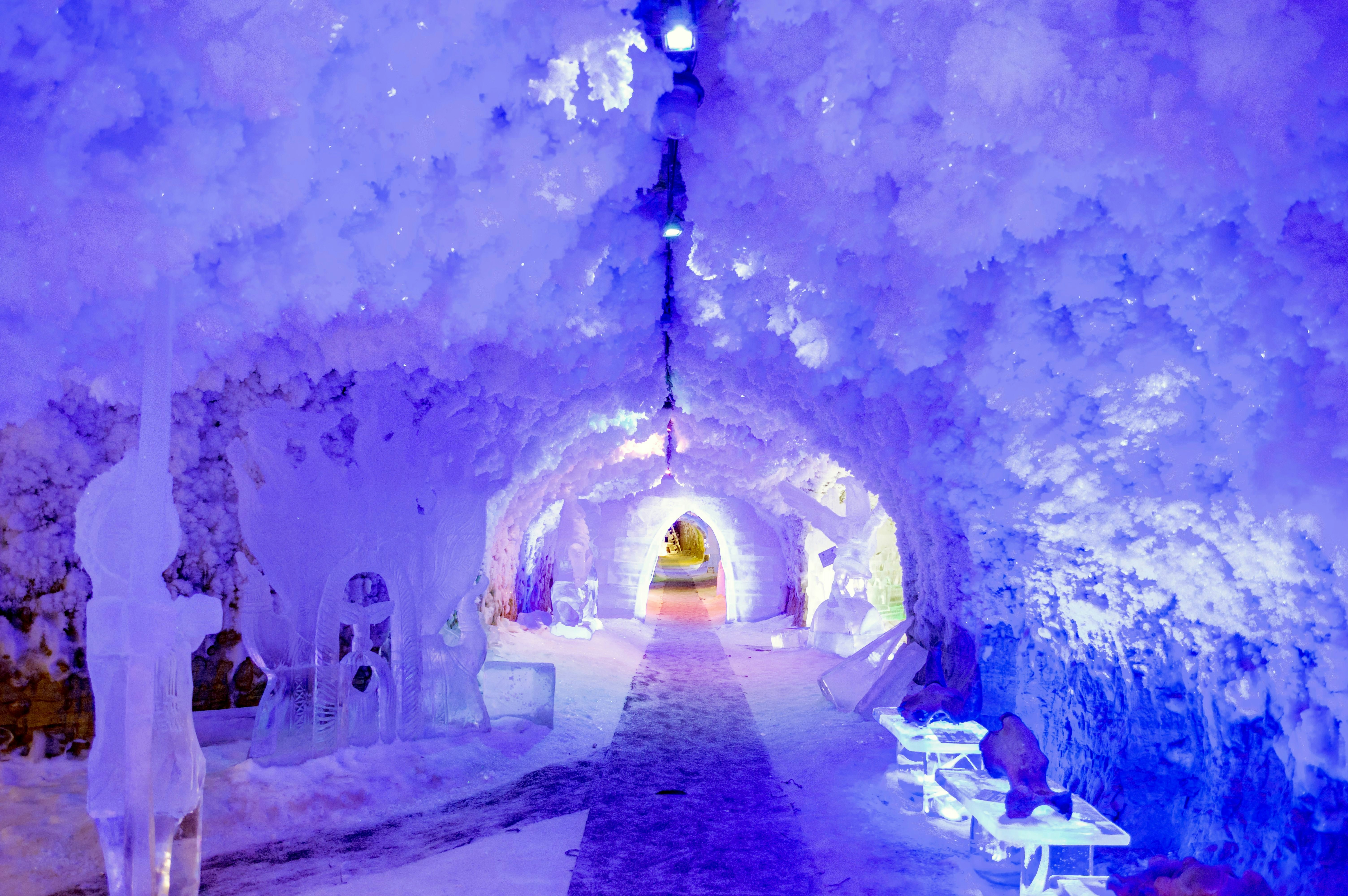 Yakutsk, Russia - CIRCA 2017: The scenery inside Permafrost Kingdom, a tourist attraction in Yakutsk, Sakha Republic, Russia. It is an underground cave with a lot of ice statues and sculptures.