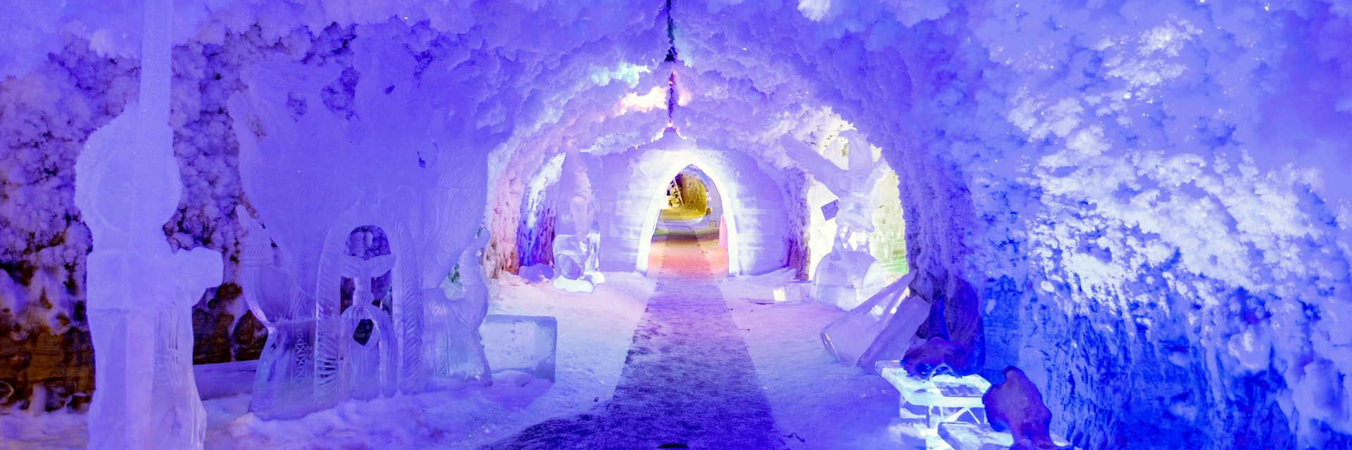 Yakutsk, Russia - CIRCA 2017: The scenery inside Permafrost Kingdom, a tourist attraction in Yakutsk, Sakha Republic, Russia. It is an underground cave with a lot of ice statues and sculptures.