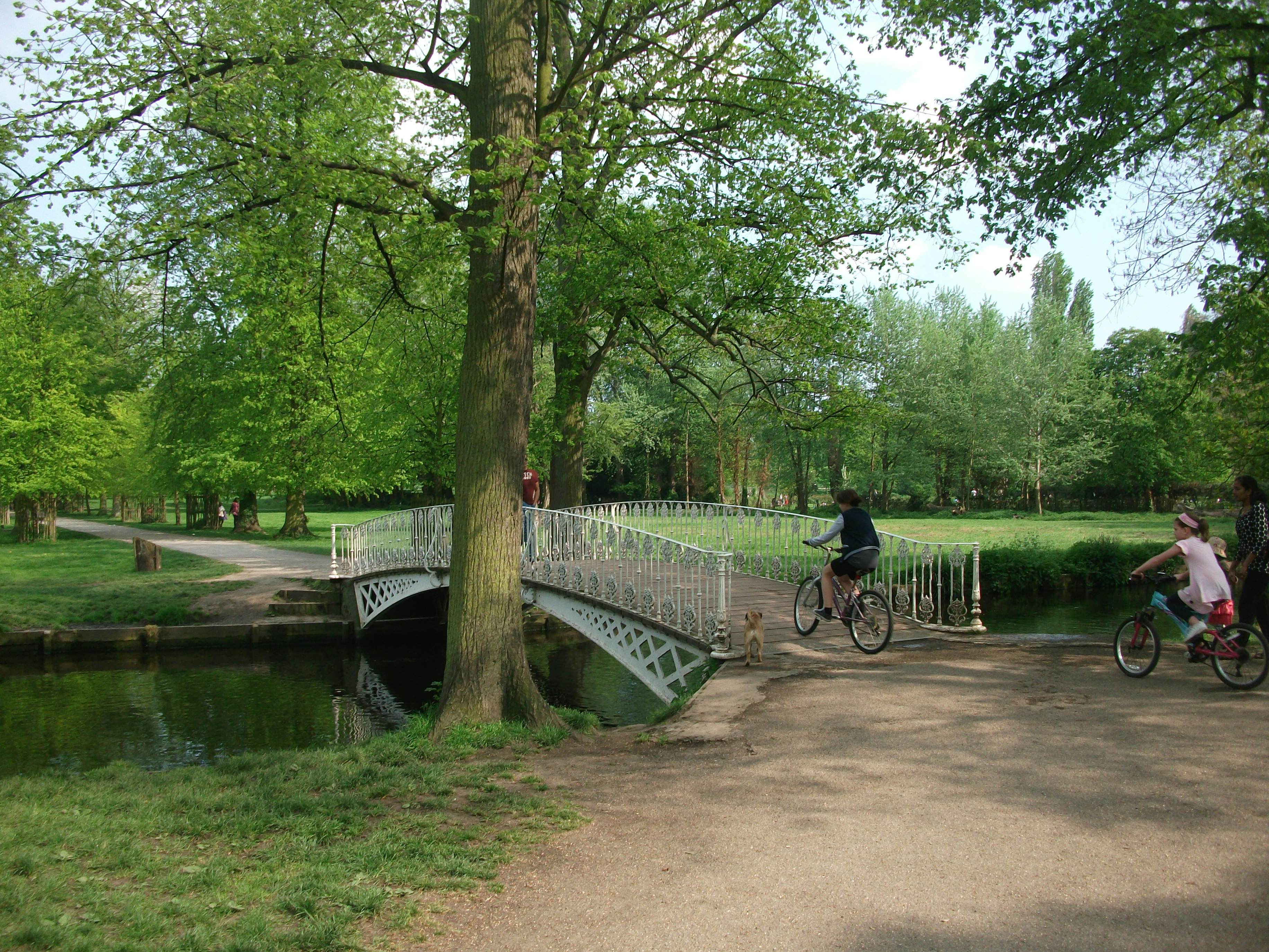 White Bridge in Morden Hall Park, one of a number of pretty footbridges to cross the River Wandle, which coils through the path