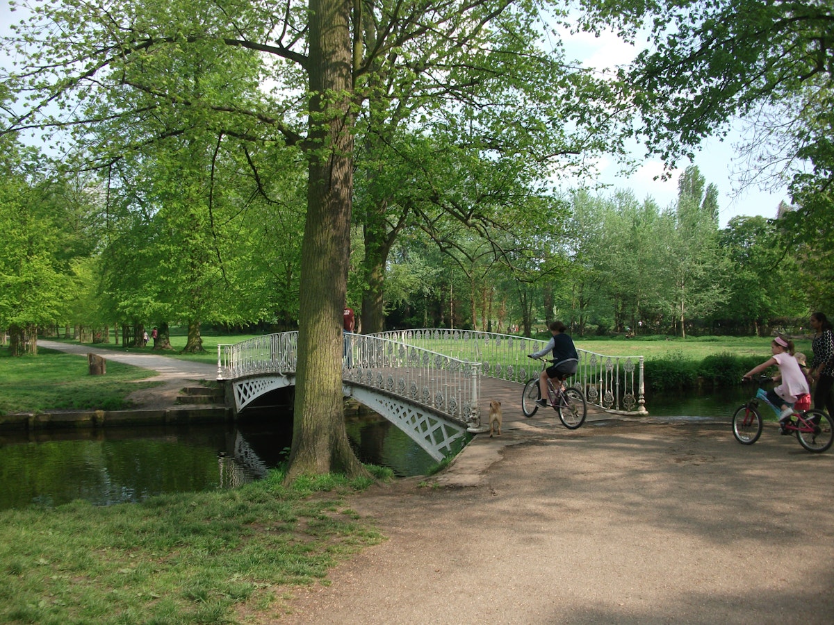 White Bridge in Morden Hall Park, one of a number of pretty footbridges to cross the River Wandle, which coils through the path