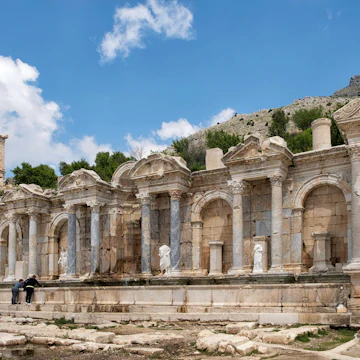 Well restored Antonin fountain in the ancient city of Sagalassos near Ağlasun town in Burdur district of Turkey.