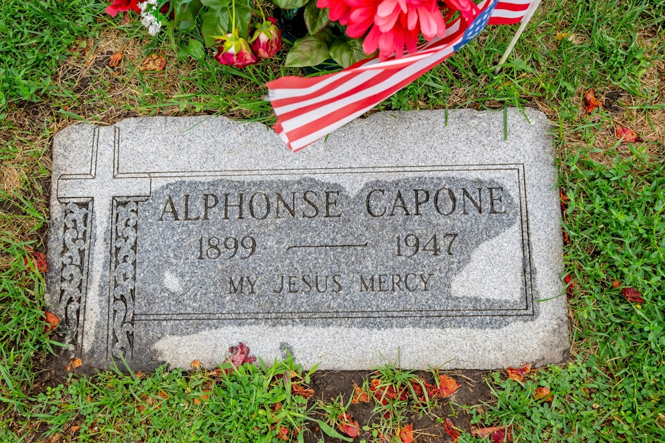 August 11, 2021 - HIllside, Illinois, USA: The final resting place of Chicago mobster, Alphonse Capone at Mt. Carmel Cemetery.; Mount Carmel Cemetery

Shutterstock ID 2030326451; your: Bridget Brown; gl: 65050; netsuite: Online Editorial; full: POI Image Update