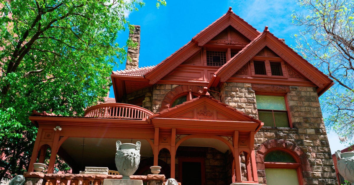 Denver, USA - May 4, 2014: The home of the famous Unsinkable Molly Brown in the  historic Capitol Hill Neighborhood in Denver, Colorado. Molly Brown gained fame by surviving the sinking of the Titanic. Molly Brown house
