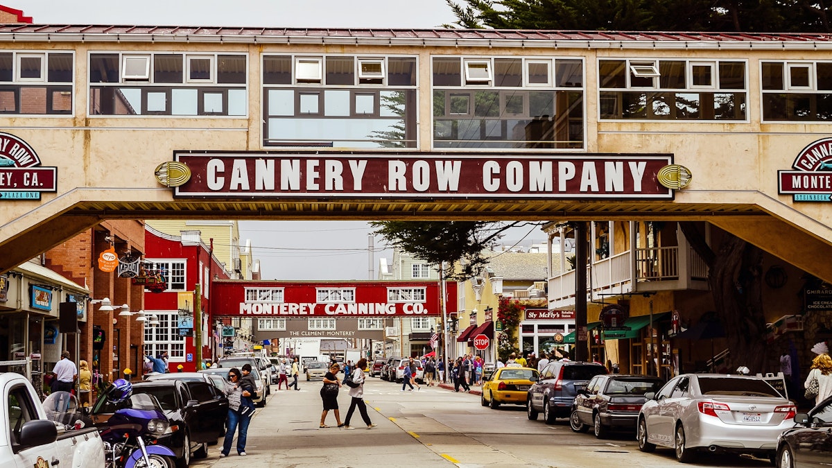 Monterey, CA - Aug. 2, 2012: Cannery Row. The site of a number of now-defunct sardine canning factories, Cannery Row is the waterfront street in the New Monterey section of Monterey, CA; Shutterstock ID 1265631838; your: Bridget Brown; gl: 65050; netsuite: Online Editorial; full: POI Image Update