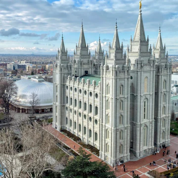 Salt Lake City cityscape with Mormon Temple, Temple Square, Utah, USA - stock photo
Salt Lake Temple