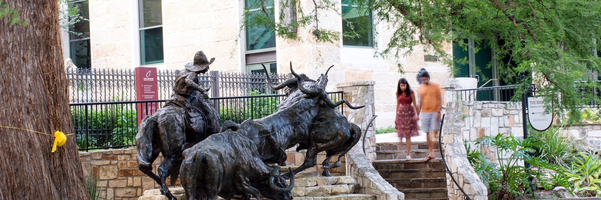 San Antonio, TX/USA- May 18 2019: "Coming Home to the Briscoe" is a statue by artist T.J.Kelsey outside the Briscoe Western Art Museum along the San Antonio River Walk, San Antonio, Texas.; Shutterstock ID 1444943180; your: Bridget Brown; gl: 65050; netsuite: Online Editorial; full: POI Image Update