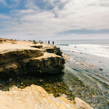 Sandstone Cliffs and ocean view. Point Loma tide pools, San Diego peninsula, California Coastline. San Diego, California/USA - August 13, 2019