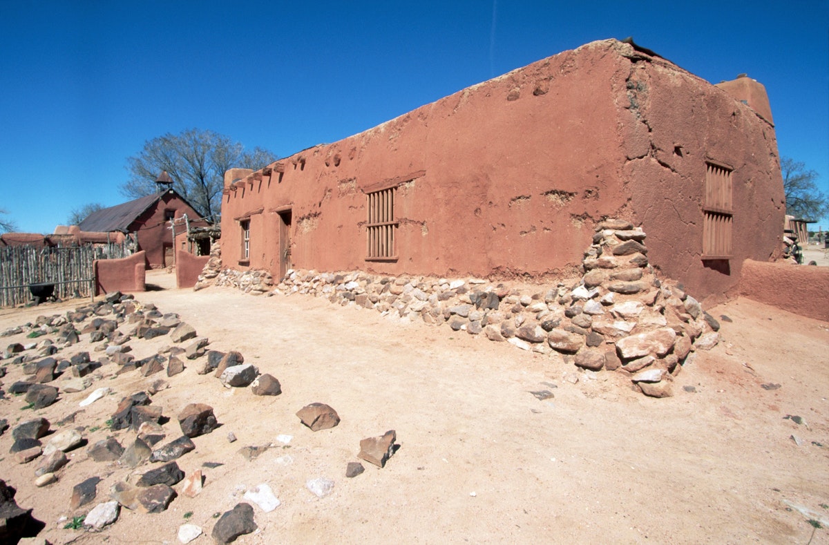 This historic rancho, now a living history museum, dates from the early 1700s and was an important paraje or stopping point along the famous Camino Real, the Royal Road from Mexico City to Santa Fe, New Mexico. | Location: near Santa Fe, New Mexico, USA.