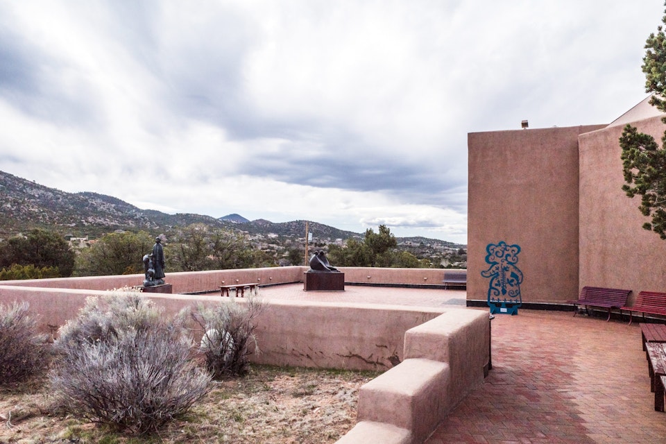 April 3, 2019: Santa Fe, New Mexico, USA: Sculptures outside of Wheelwright Museum of the American Indian, with desert landscape and mountains
Sculptures outside of Wheelwright Museum of the American Indian - stock photo
