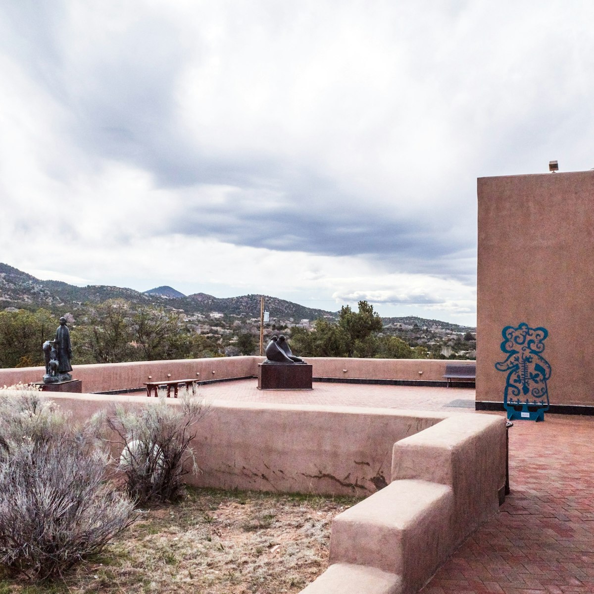 April 3, 2019: Santa Fe, New Mexico, USA: Sculptures outside of Wheelwright Museum of the American Indian, with desert landscape and mountains
Sculptures outside of Wheelwright Museum of the American Indian - stock photo
