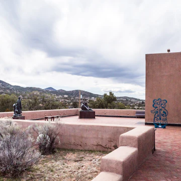April 3, 2019: Santa Fe, New Mexico, USA: Sculptures outside of Wheelwright Museum of the American Indian, with desert landscape and mountains
Sculptures outside of Wheelwright Museum of the American Indian - stock photo