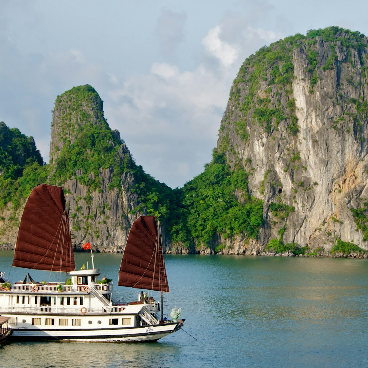 Cruise ship at anchor in Bai Tu Long Bay, Vietnam.