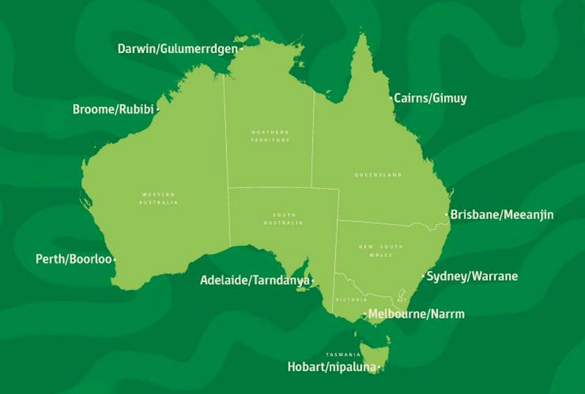 Map of Australia with dual-named cities