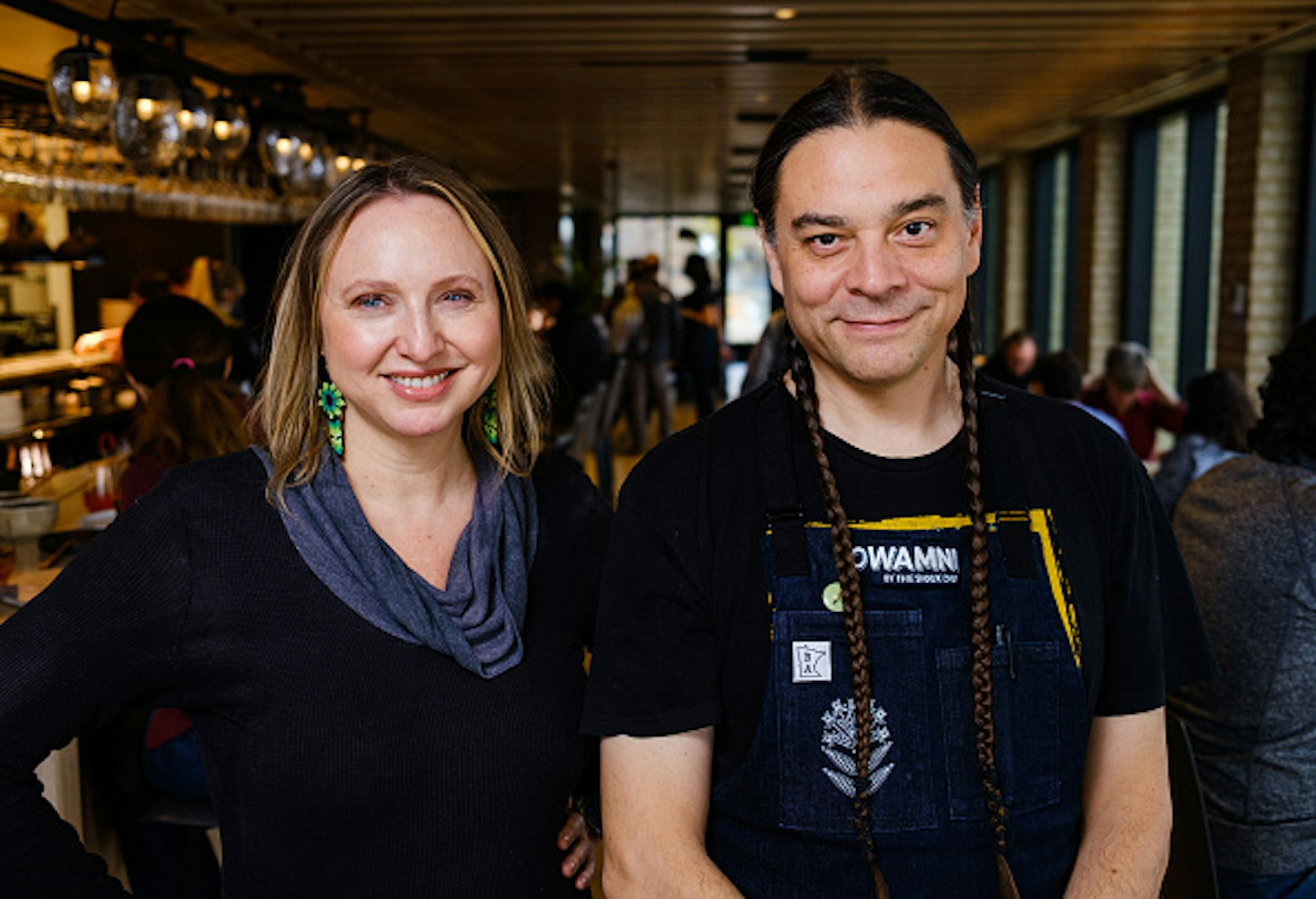 Co-owner Dana Thompson, left, and co-owner and chef Sean Sherman at Owamni by The Sioux Chef restaurant