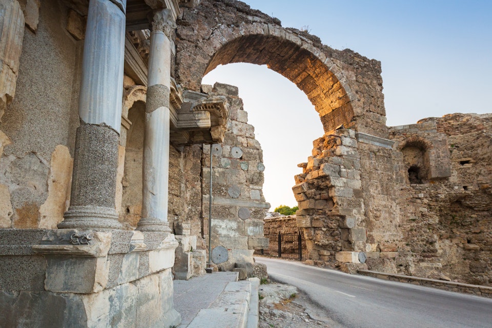 Vespasian gate to the ancient city of Side, Turkey