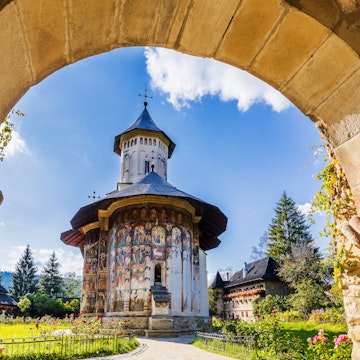 The Moldovita Monastery, Romania - September 30, 2019: One of Romanian Orthodox monasteries in southern Bucovina.