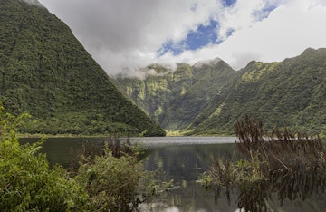Tropical landscape in Grand Etang at Saint-Benoît, Reunion Island