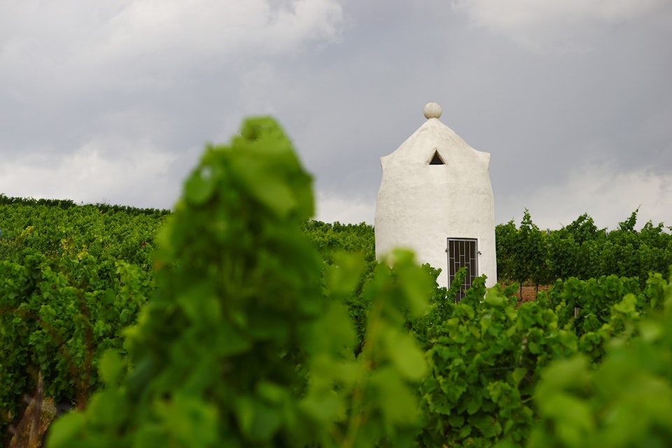 Rheinhessischer Trullo (vineyard shelter for the winemaker working in the vineyard) in case of approaching storm.