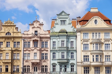 Colorful architecture of  Square of the Republic in Pilsen. Pilsen, Czech Republic