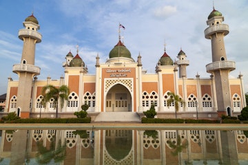 Pattani central mosque with reflection in Thailand