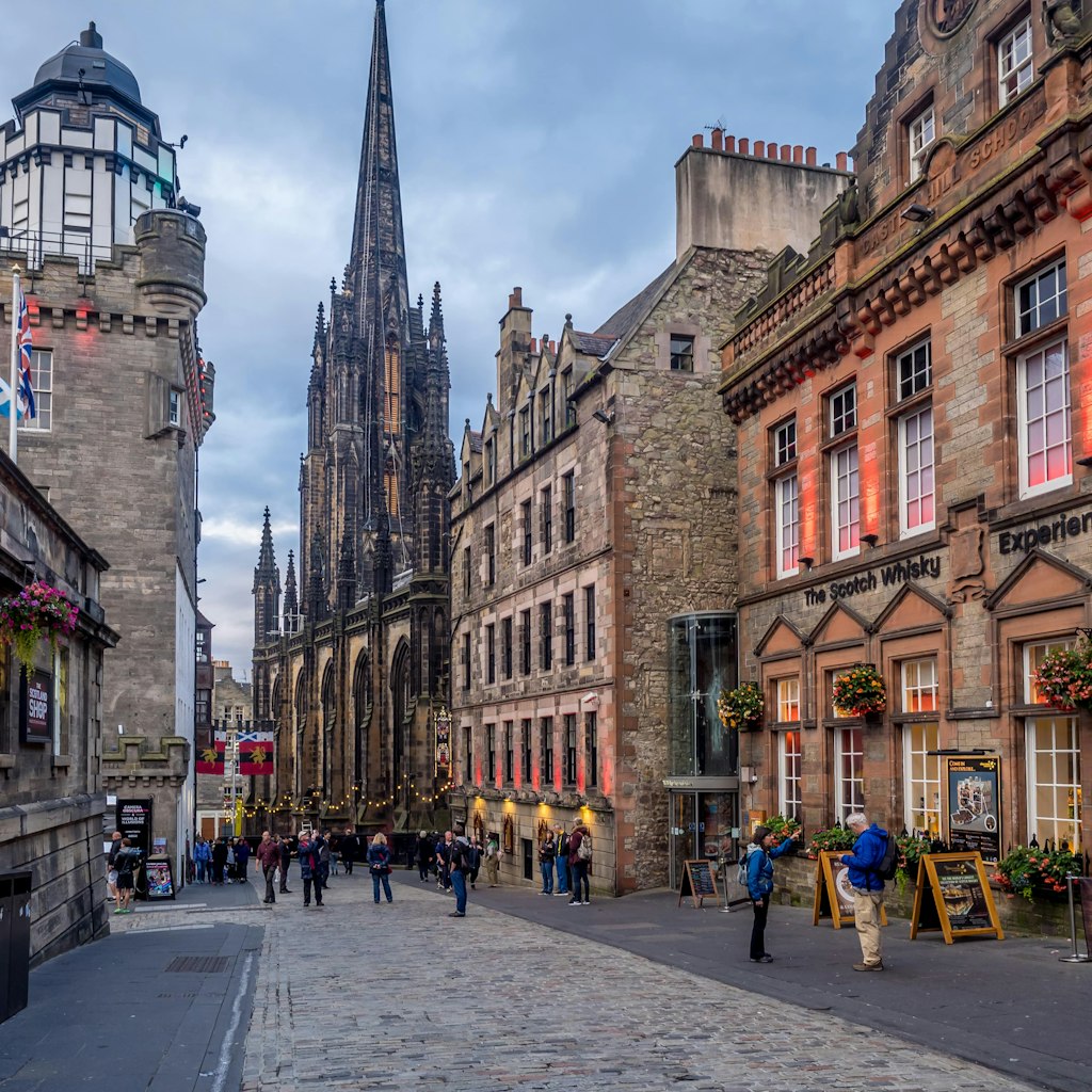Looking down the Royal Mile in the Old Town in Edinburgh.