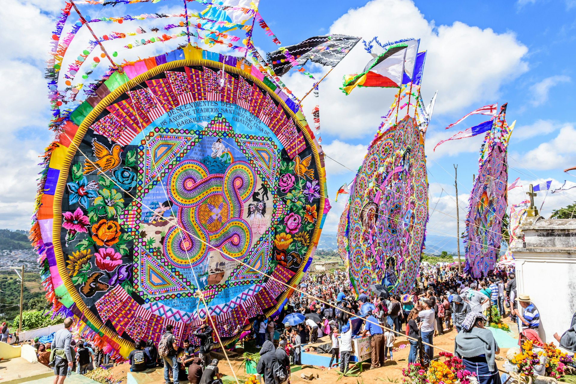 Giant colourful kites (barriletes) on All Saints Day in Guatemala