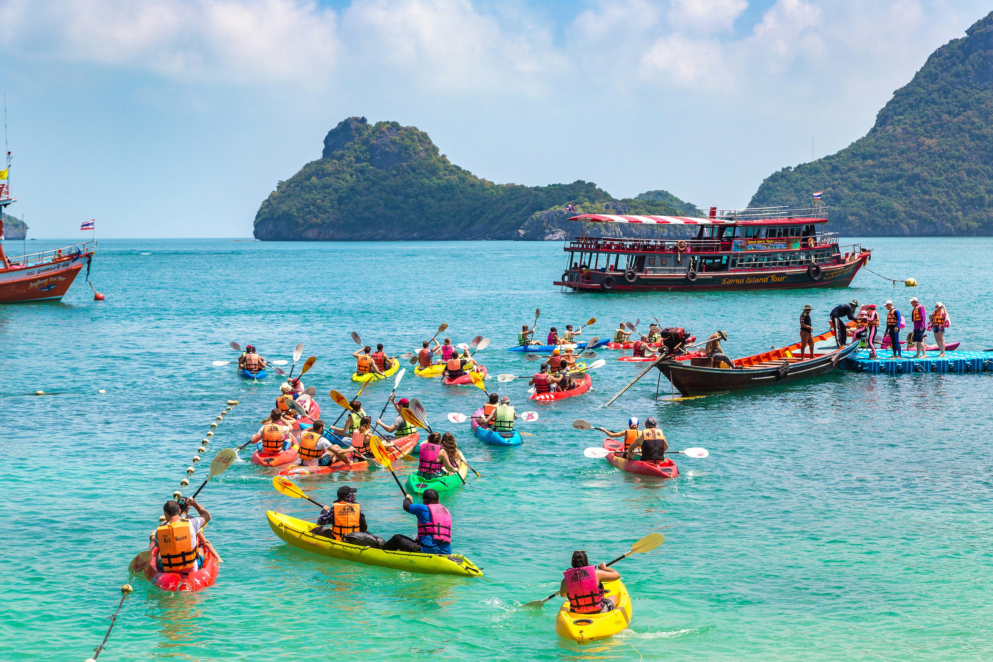 Group of tourists on a kayak at Mu Ko Ang Thong National Park, Thailand