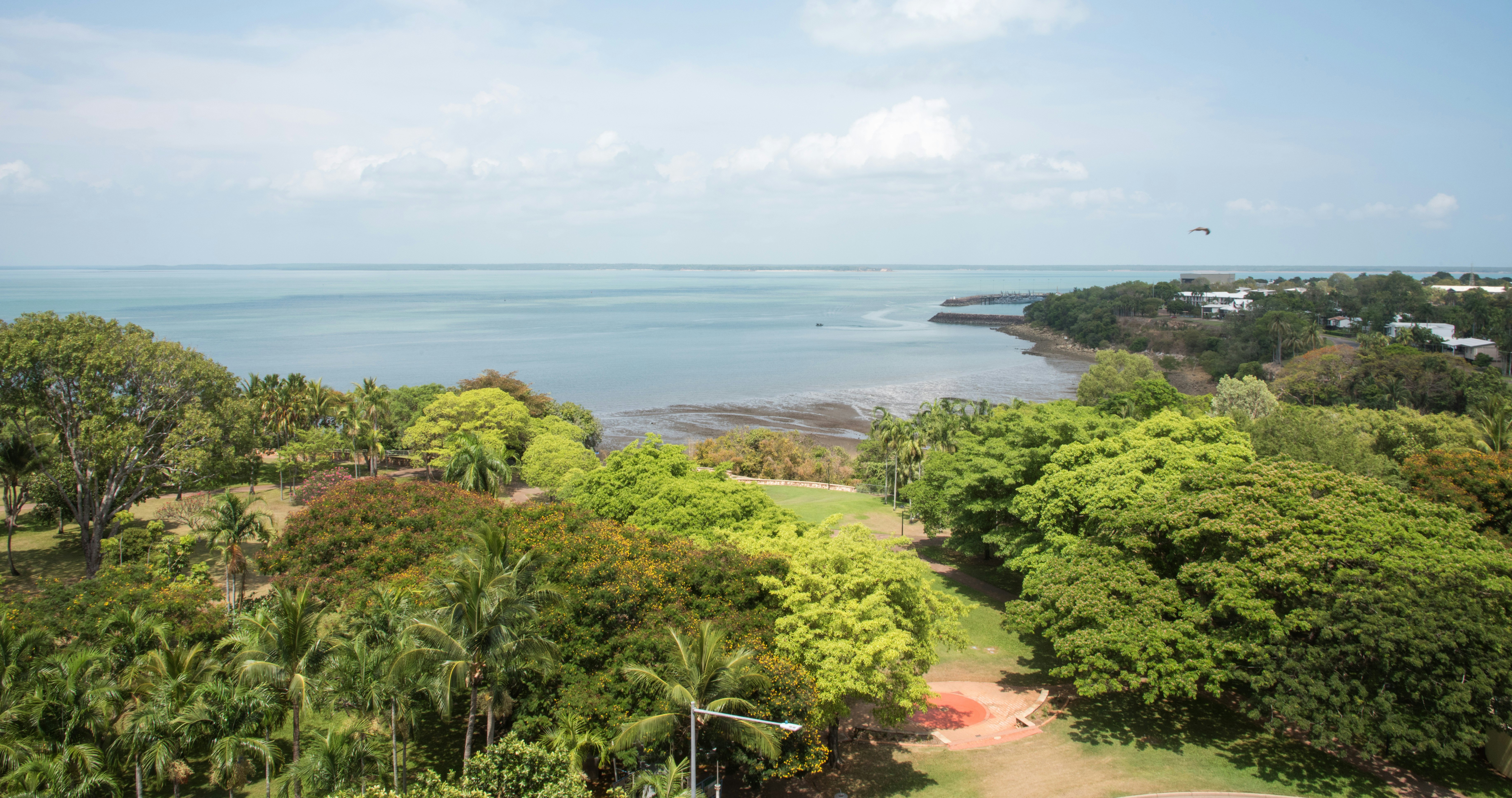 October 6, 2017: High angle view of Bicentennial Park in Darwin.