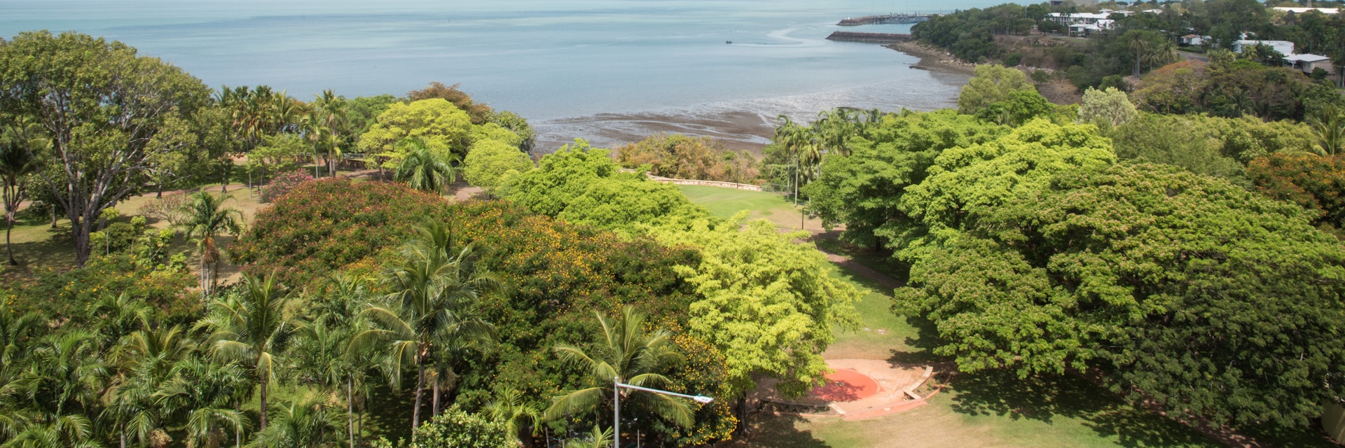 October 6, 2017: High angle view of Bicentennial Park in Darwin.
