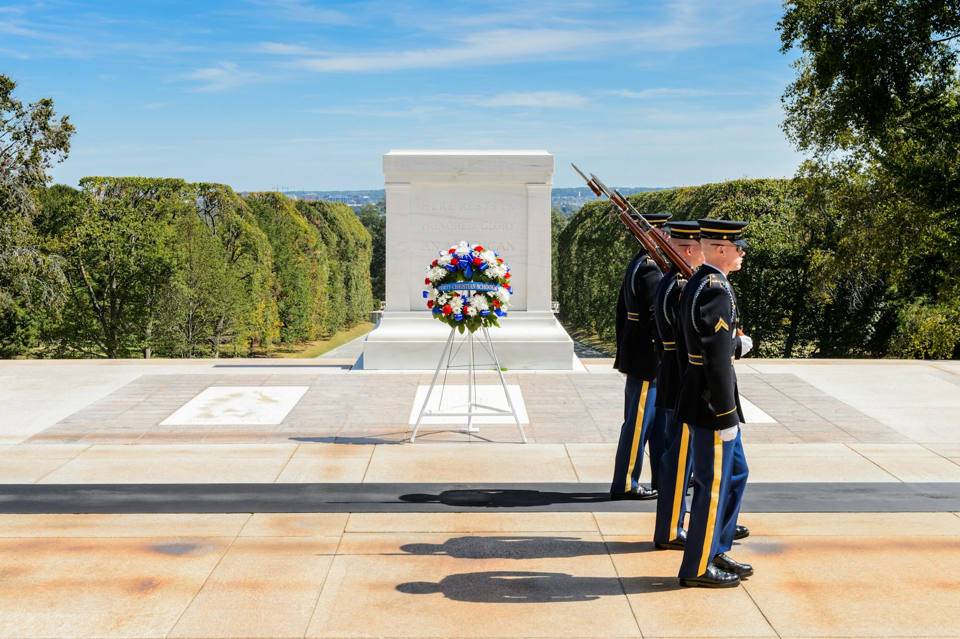 Changing of the guard near the Tomb of the Unknown Soldier at Arlington National Cemetery