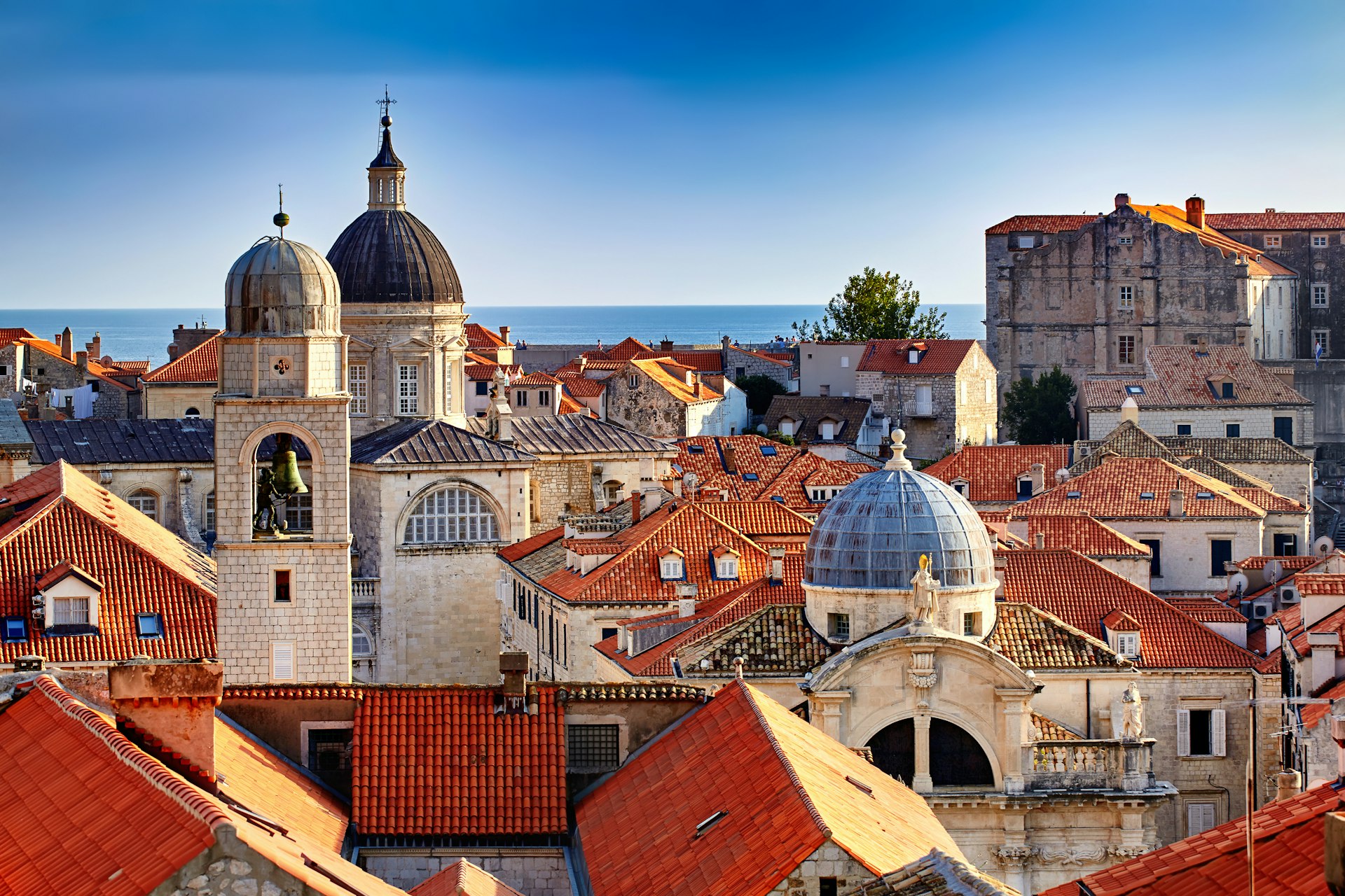 Panorama of Dubrovnik Old Town roofs at sunset