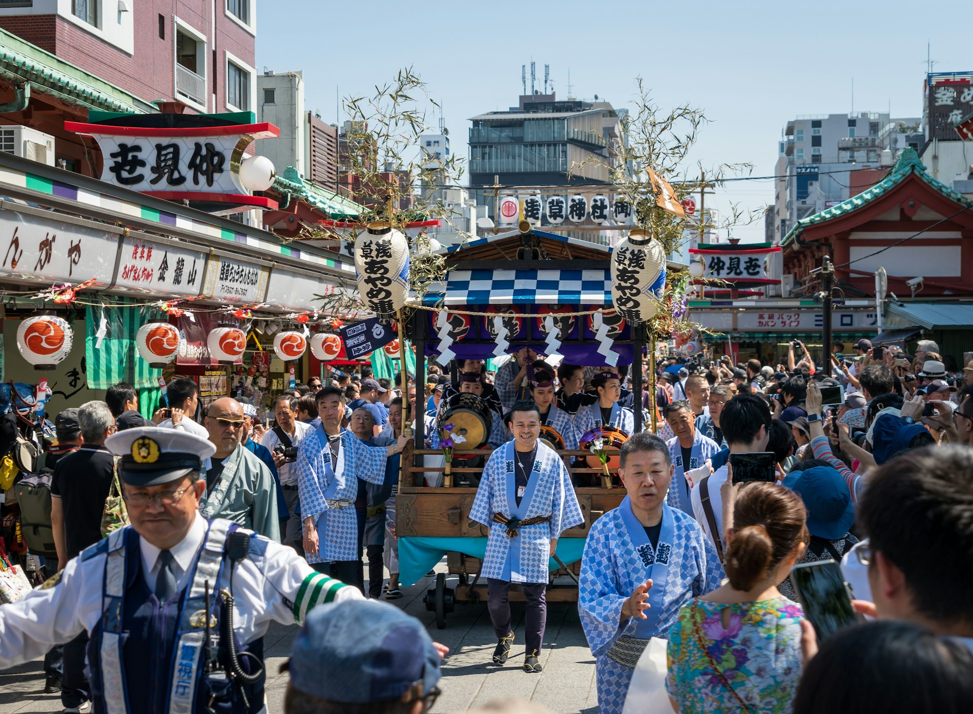 Parade in Asakusa during the first day of Sanja Matsuri