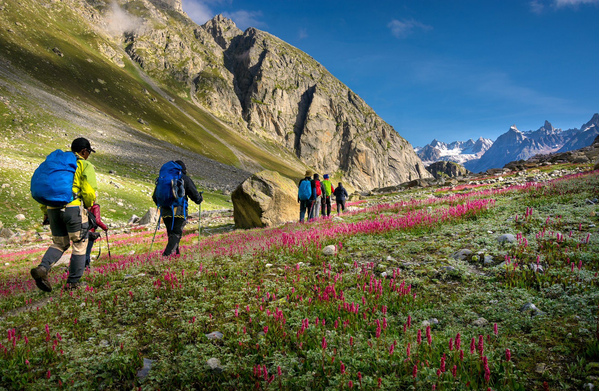 Trekkers en route to the Hampta Pass in Himachal Pradesh