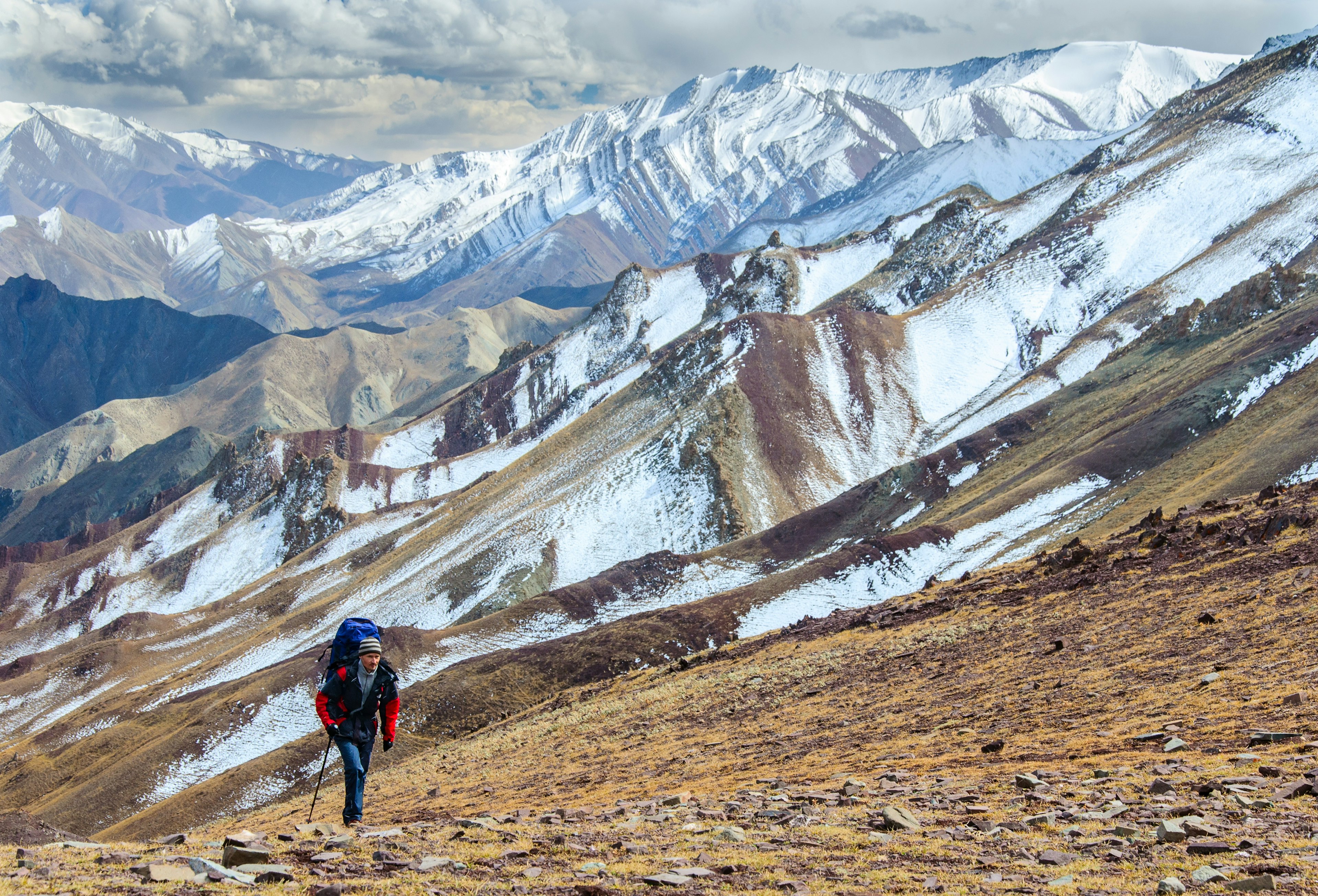 Man hiking in desert in Ladakh