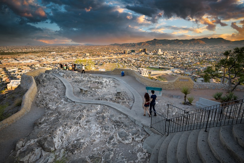 El Paso, Texas, USA - June 18, 2016: Visitors enter Murchison Rogers Park off of Scenic Drive, overlooking the border city.; Shutterstock ID 2031571994; your: Brian Healy; gl: 65050; netsuite: Lonely Planet Online Editorial; full: Best things to do in El Paso
