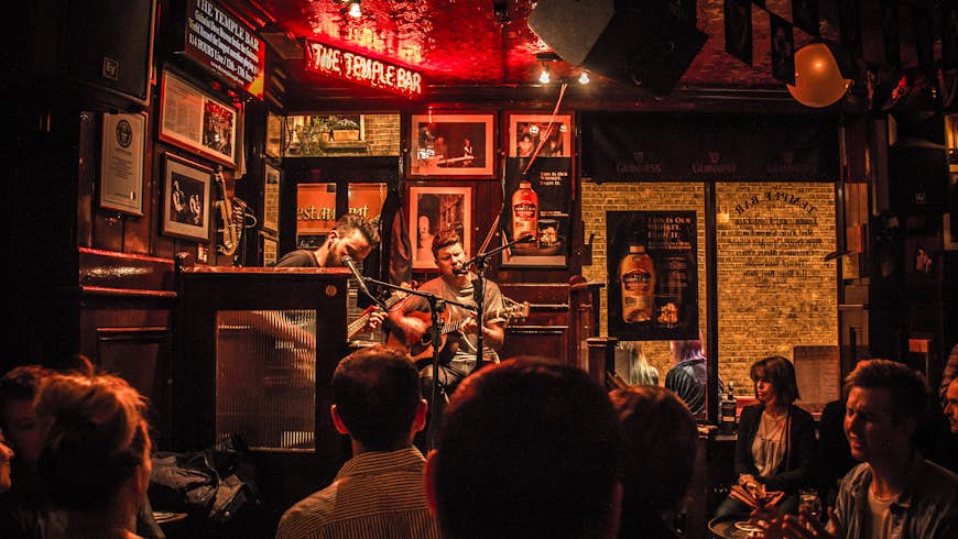 Musicians performing at The Temple Bar in Dublin, Ireland