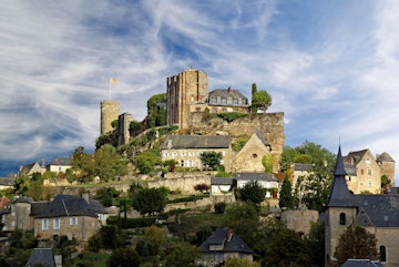 Hilltop castle at town of Turenne, Limousin, France.