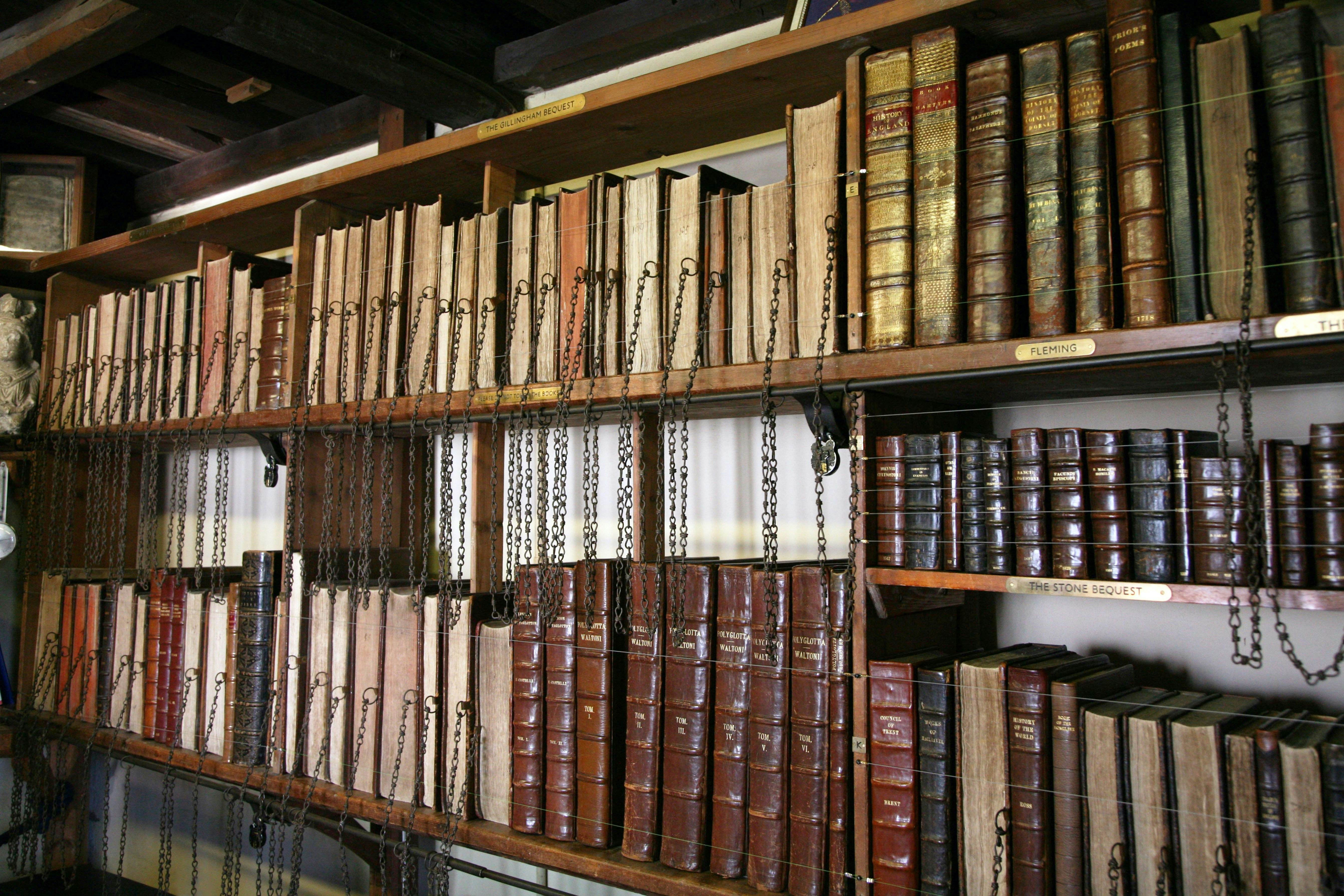 BF16MP The Chained Library housed in The old Treasury of Wimborne Minster church which was established in 1695