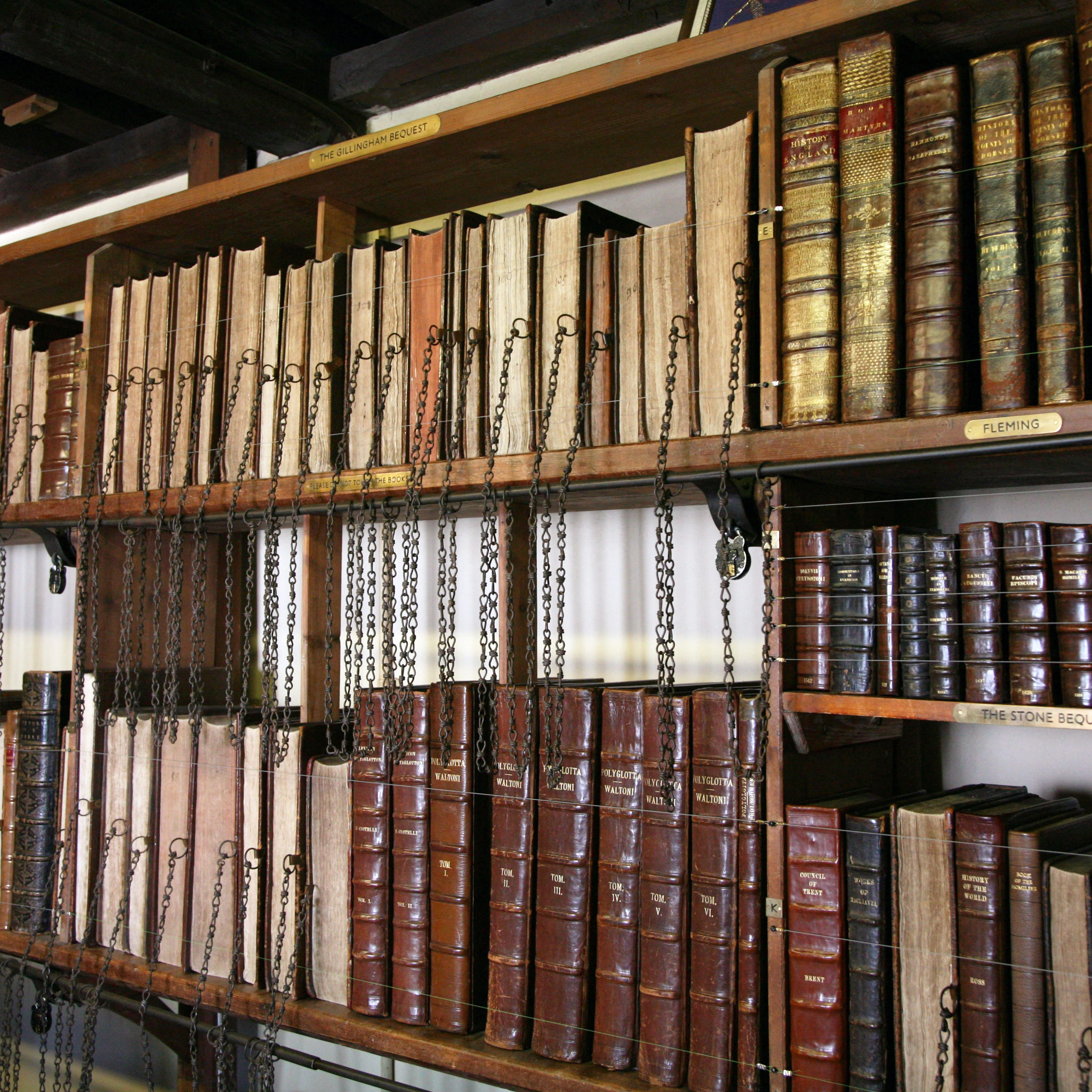 BF16MP The Chained Library housed in The old Treasury of Wimborne Minster church which was established in 1695